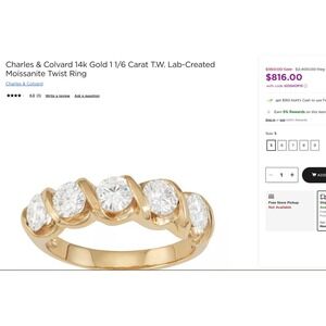 Charles and Colvard 14k Yellow Gold Moissanite Bypass‎ Band 1.15cttw